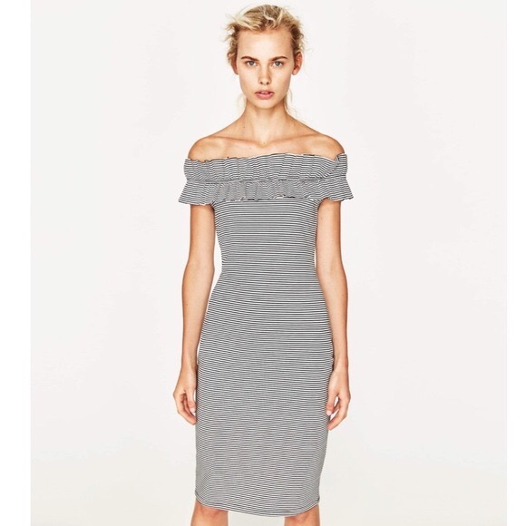 ZARA TRF Off The Shoulder Ruffle Body Con - Picture 1 of 3